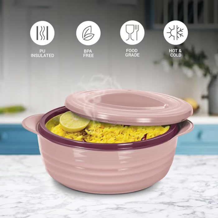 Milton Aspire 1500 Inner Stainless Steel Casserole, 1180 ml, Cherry Pink Serve Casserole??(1180 ml)