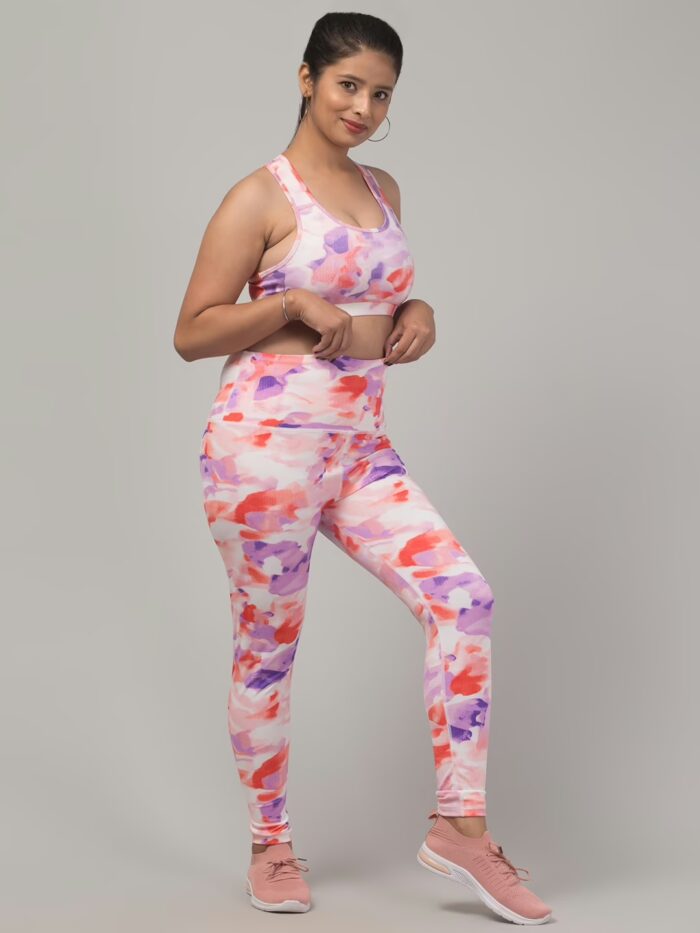 Stylish Printed Women Gym Tights and Bra Set
