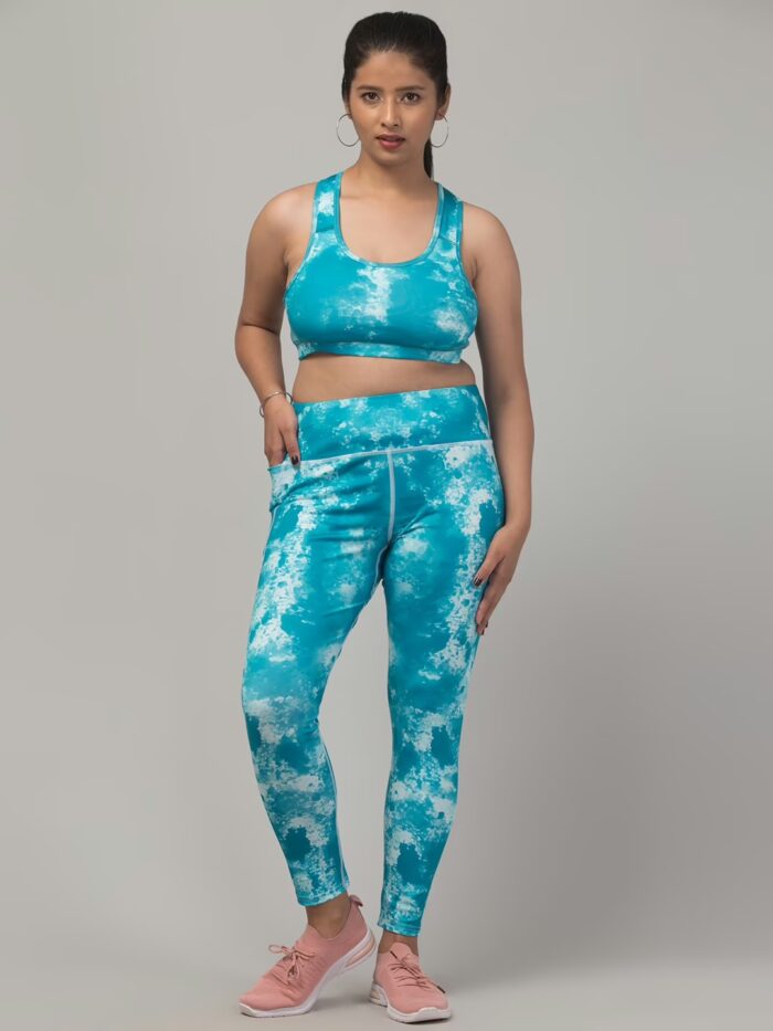 Classic Sea Printed Women Gym Tights and Bra Set
