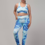Sky Blue Printed Women Gym Tights and Bra Set