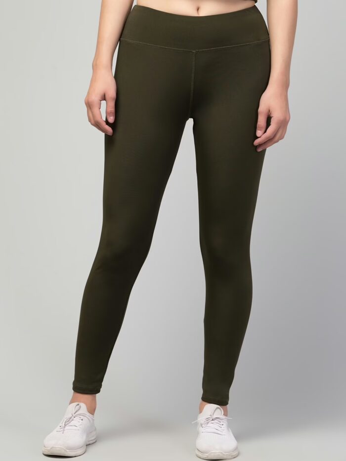 Classy Women Olive Plain Gym Tights