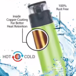 Milton Atlantis 600 Thermosteel Insulated Water Bottle, 500 ml Flask??(Pack of 1, Green, Steel)