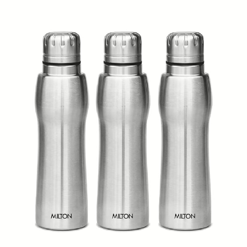 Milton Elate 750 Stainless Steel Water Bottle,Set of 3,635 ml Each, Silver 635 ml Bottle??(Pack of 3, Silver, Steel)