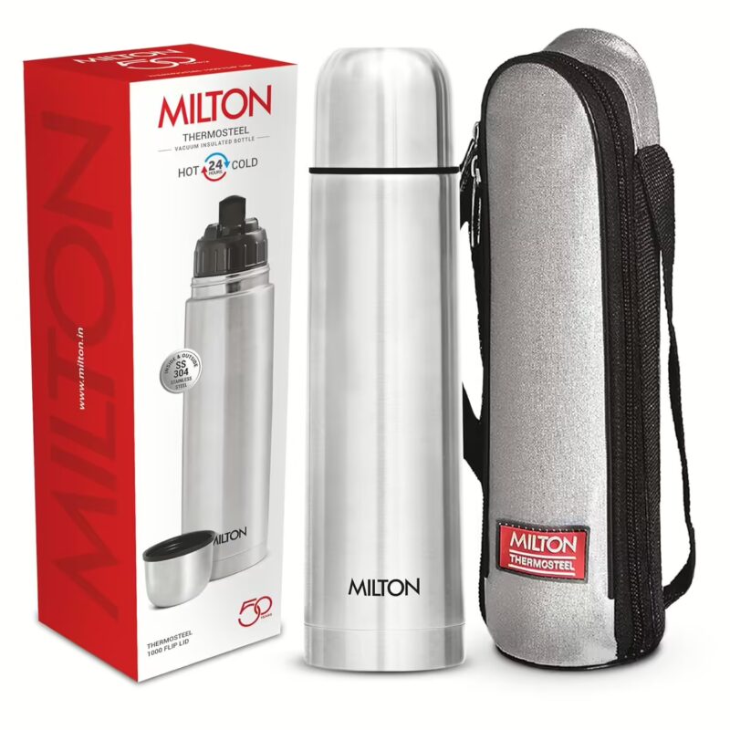 Milton Thermosteel Flip lid 1000 ml Flask??(Pack of 1, Silver, Steel)