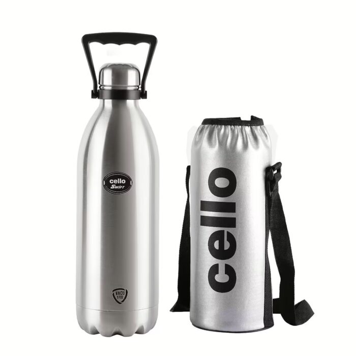 Cello Swift Stainless Steel Double Walled Flask, Hot and Cold, 1800ml, 1 Unit, Silver