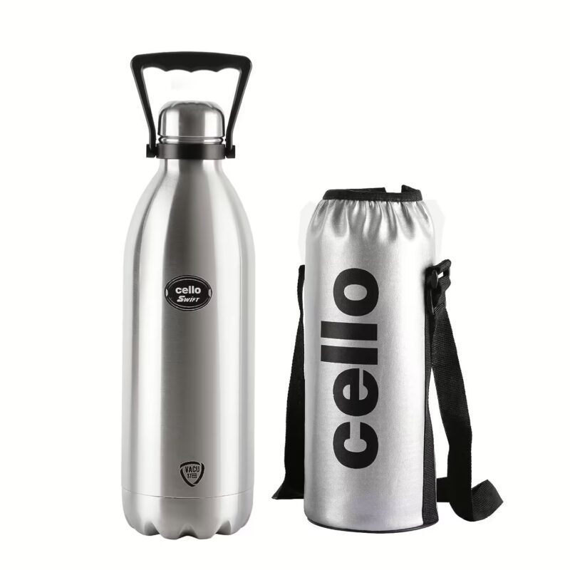 Cello Swift Stainless Steel Double Walled Flask, Hot and Cold, 1800ml, 1 Unit, Silver