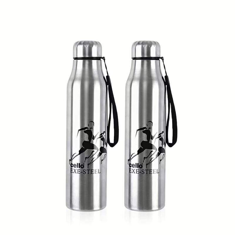 Cello Goldie Stainless Steel Water Bottle Set, 1 Litre, Set of 2 pcs, Silver 1000 ml Bottle??(Pack of 2, Silver, Steel)