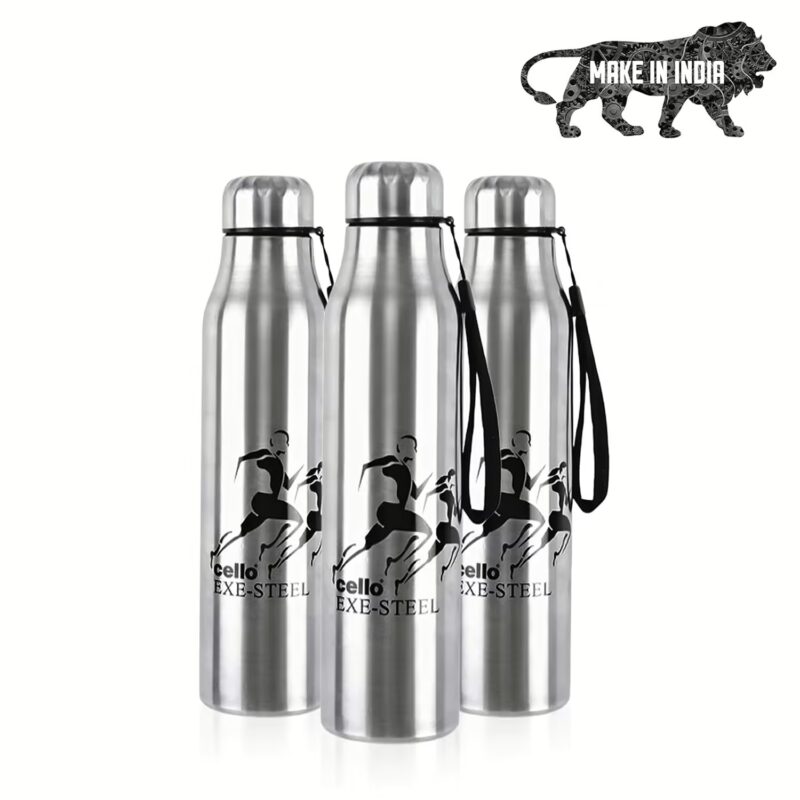 Cello Goldie Stainless Steel Water Bottle Set, 1 Litre, Set of 3 pcs, Silver 1000 ml Bottle??(Pack of 3, Silver, Steel)