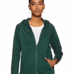 Women Plain Cotton Green Hooded